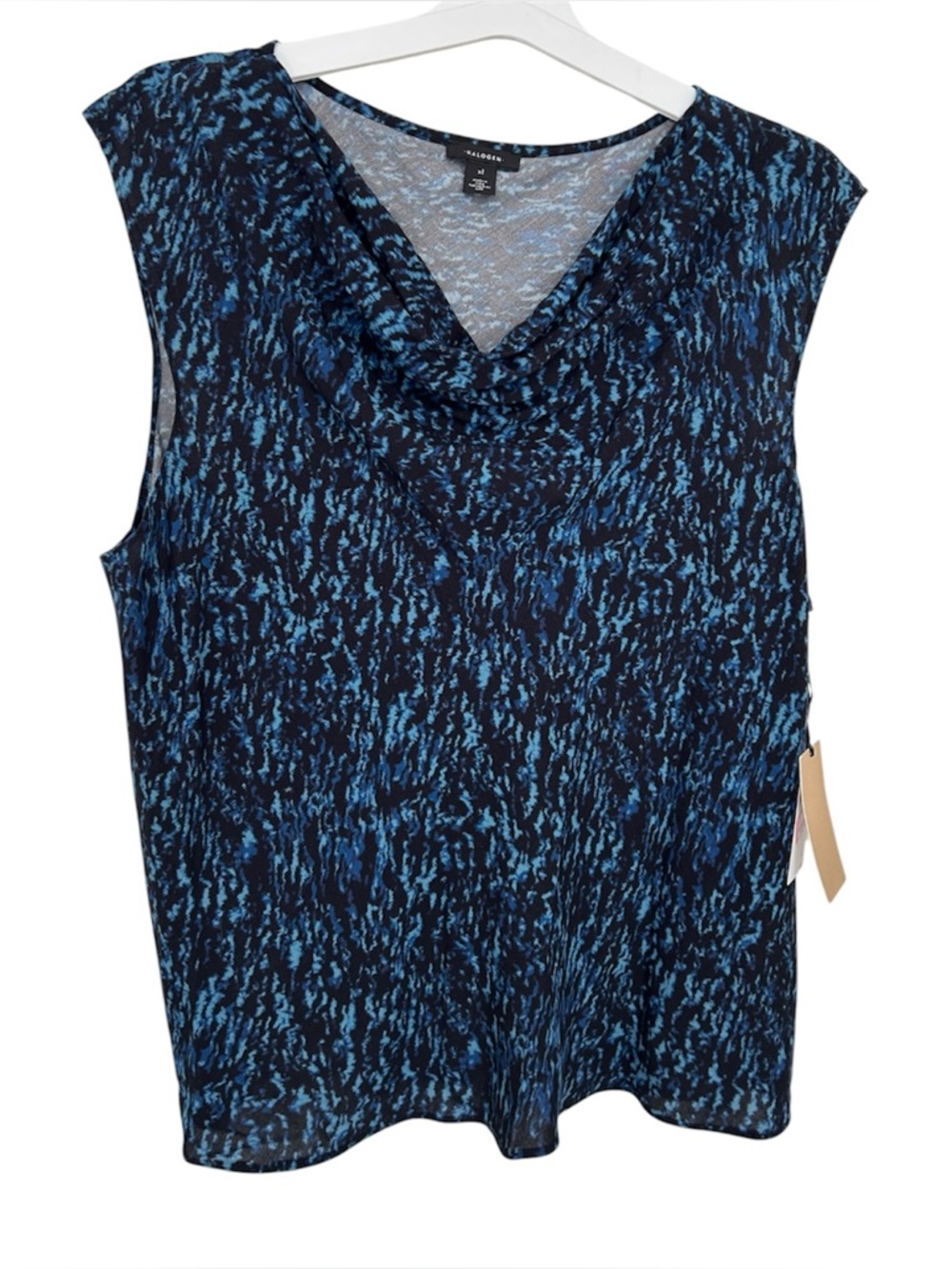 NWT • Halogen Sleeveless Blue Wave Texture Cowl Neck Top